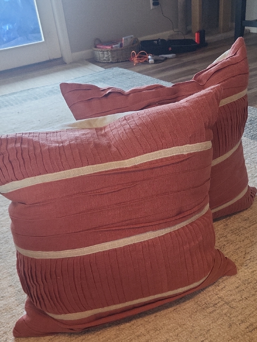 Rust Red Decorative Throw Pillow with Cream Stripe And Cream Back